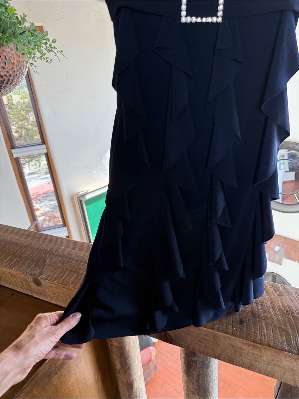 Black Ruffle Mini Dress with Rhinestone Buckle - Picture 3 of 3